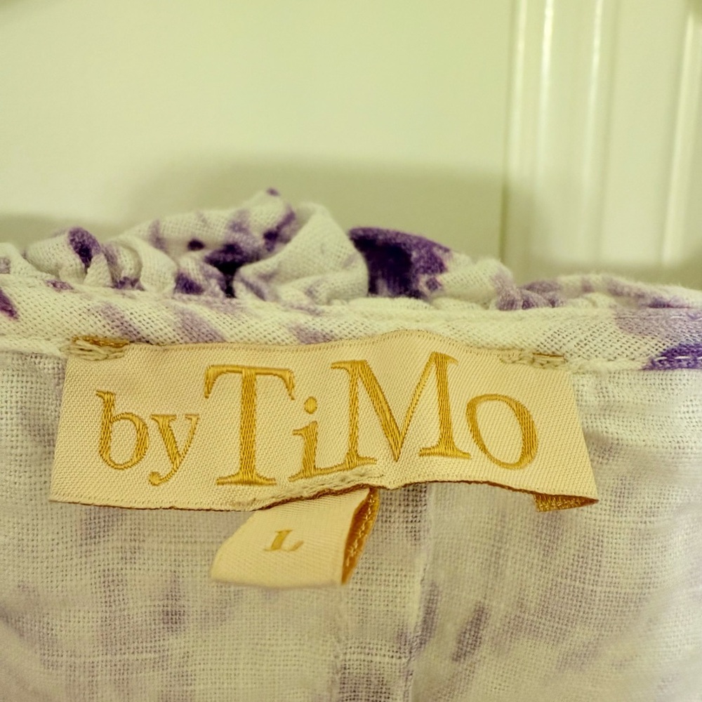 byTiMo floral linen cotton minidress V-neck ruffled trim size L - Picture 4 of 7